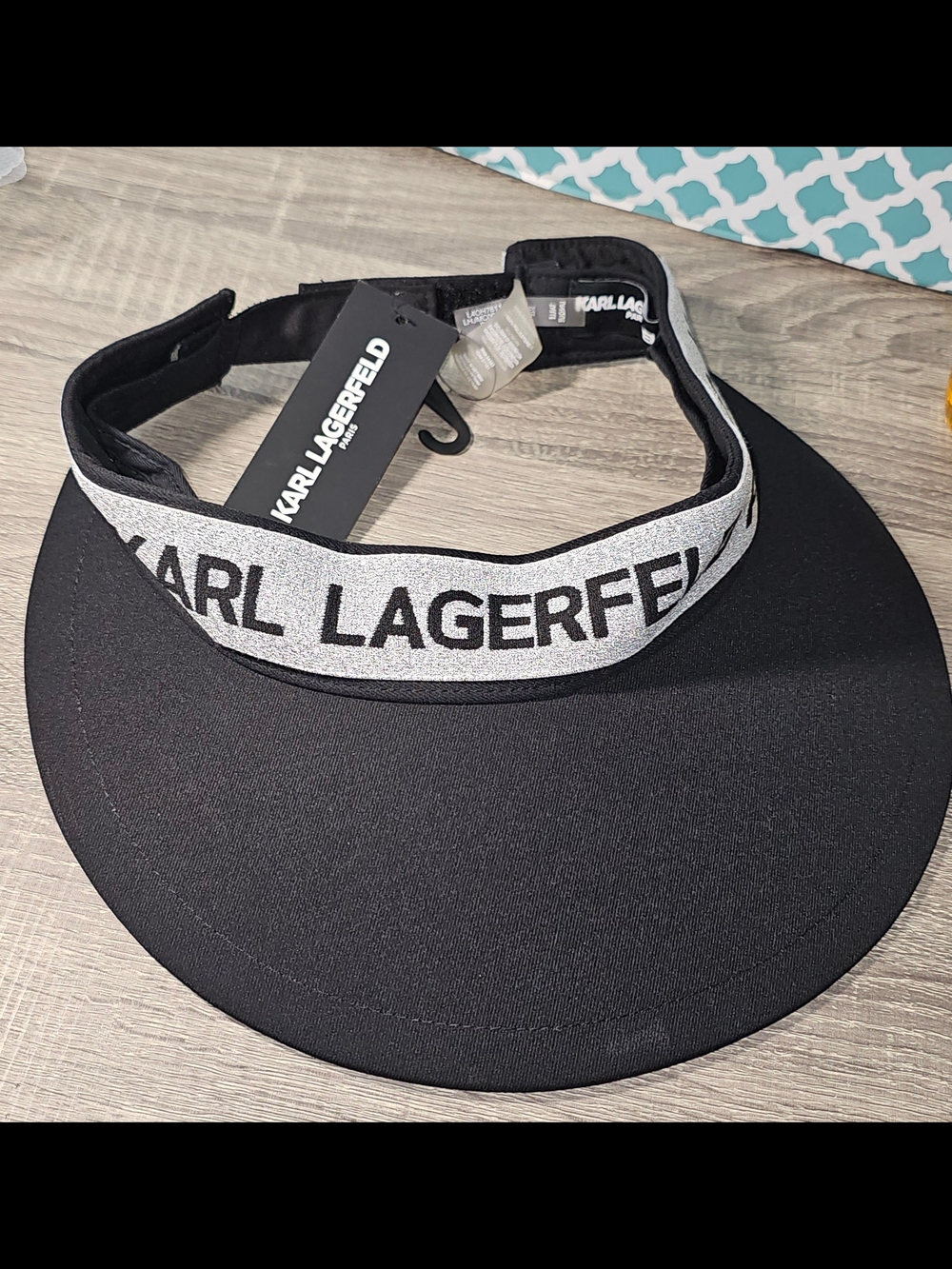 Karl Lagerfeld Paris Logo Visor Hat Adjustable Black/Silver One Size NWT!